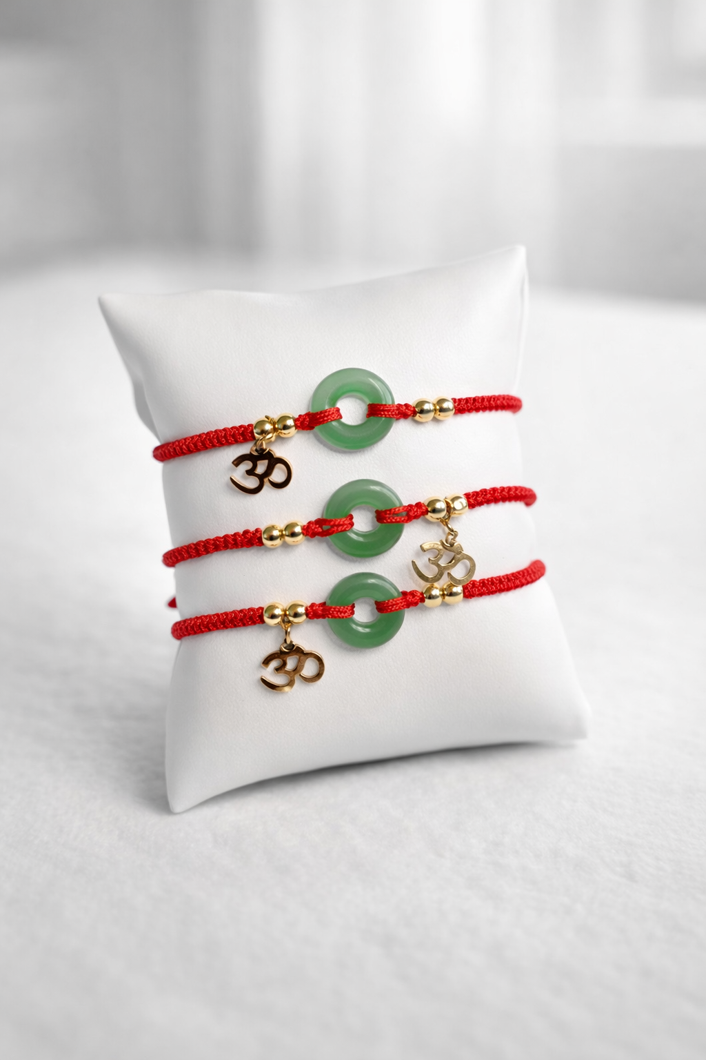 Red String Protection Om & Green Jade Energy Bracelet